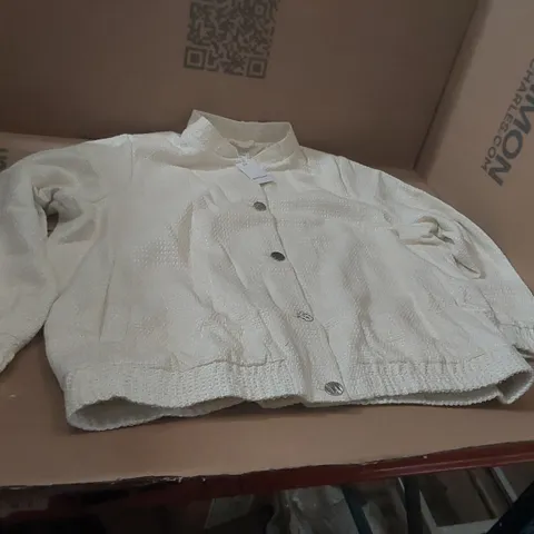 BOX CONTAINING APPROXIMATELY 9x BRAND NEW JD WILLIAMS CREAM BOUCLE BOMBERS - SIZE 22