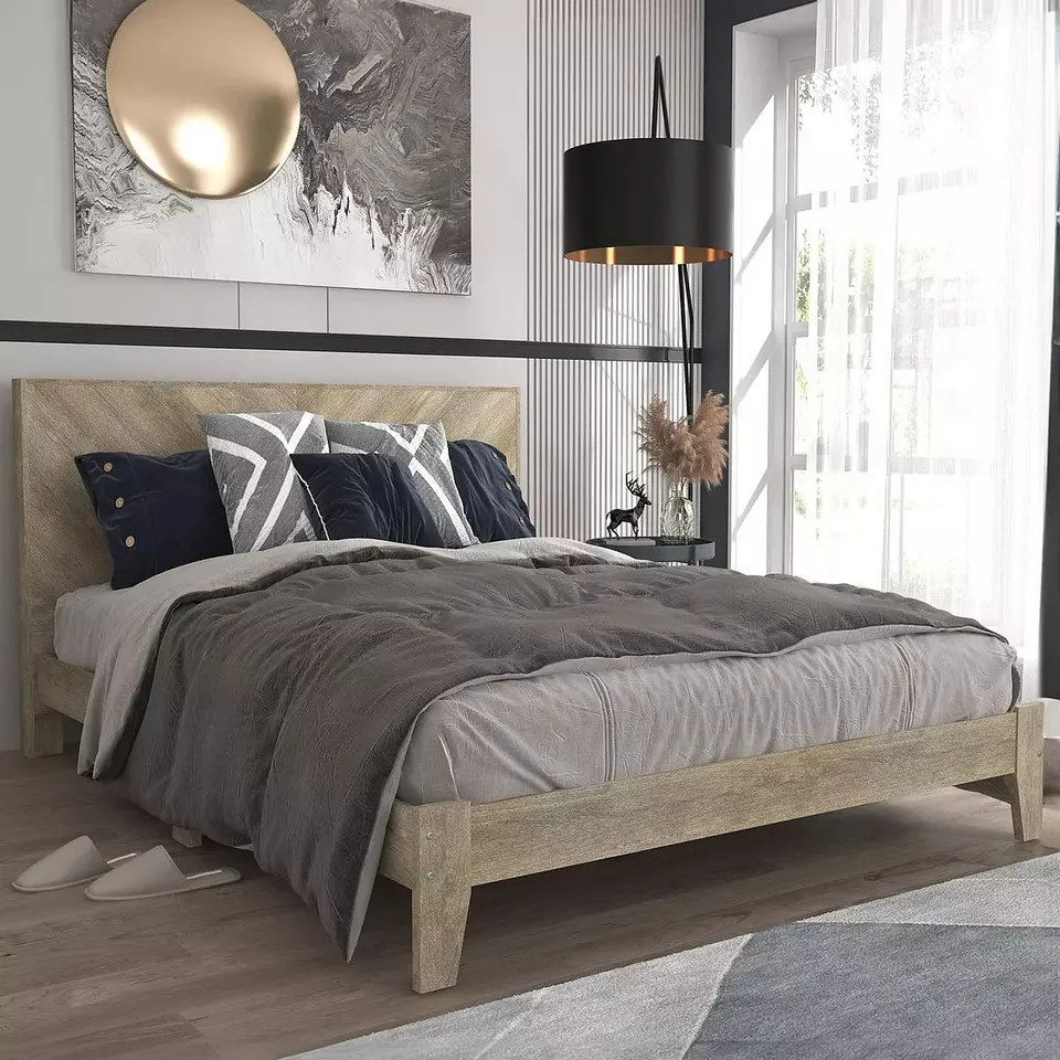 BOXED CHEVRY KING BED IN COFFEE GREY - 1OF1