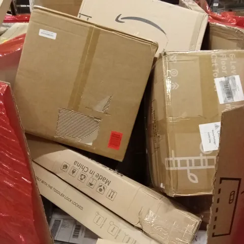 PALLET OF ASSORTED HOUSEHOLD GOODS AND PRODUCTS TO INCLUDE; CEILING LIGHT FAN, TODDLER GATE, PRESSURE WASHER ETC