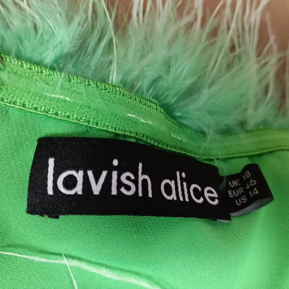 LAVISH ALICE GREEN FAUX FUR TRIM JUMPSUIT – UK 18 