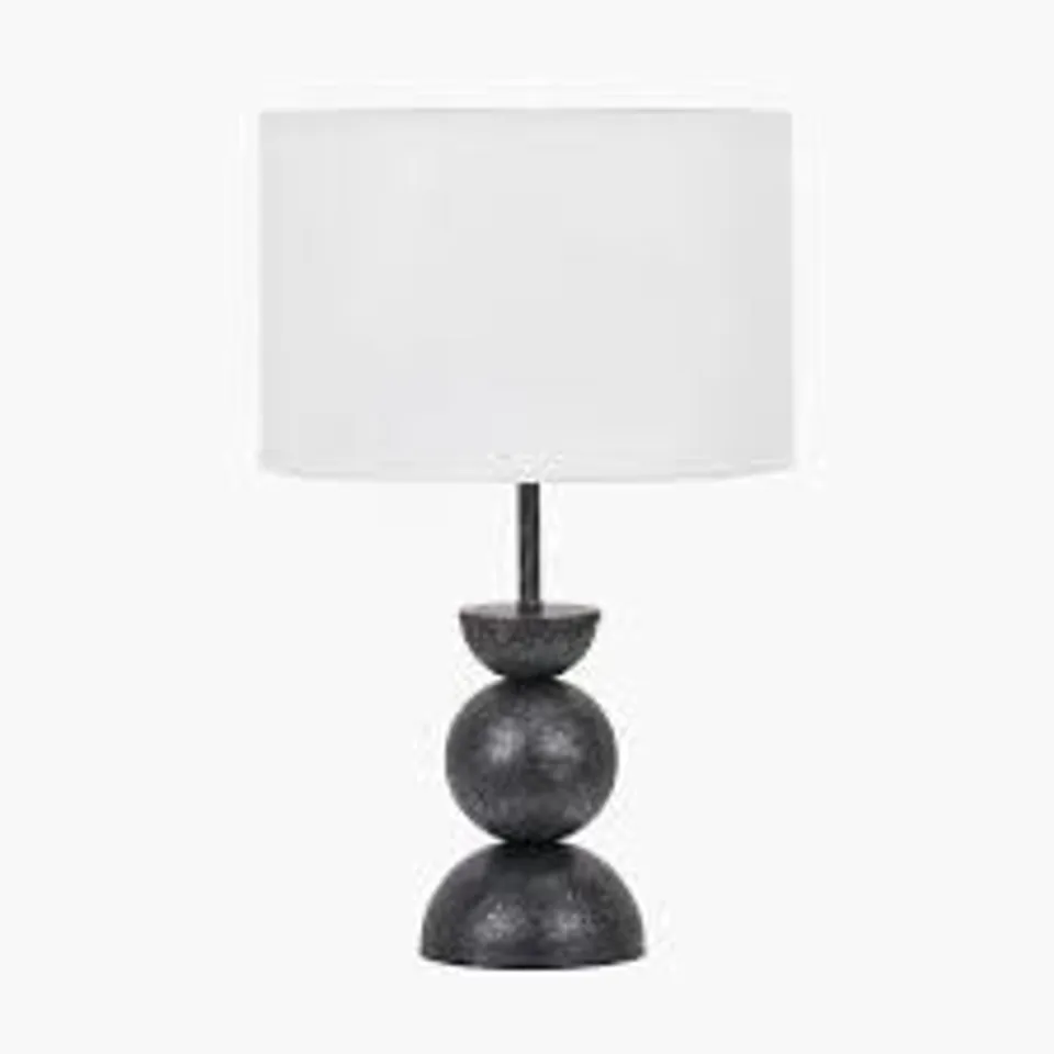 BOXED PACIFIC LIFESTYLE VALA WHITE TEXTURED FABRIC SHADE GRAPHITE METAL BALL TABLE LAMP