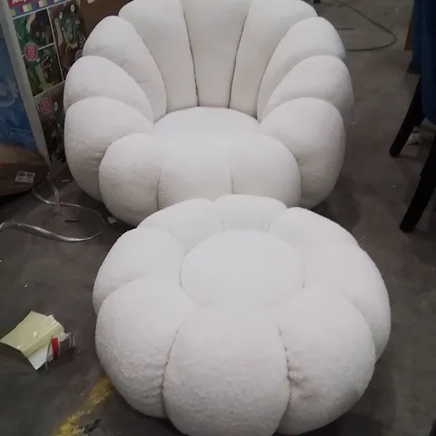 PLUSH FLOOR CHAIR WITH FOOTREST WHITE 