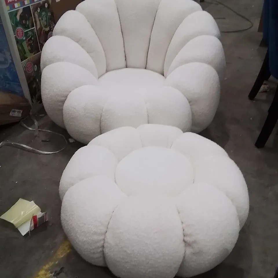 PLUSH FLOOR CHAIR WITH FOOTREST WHITE 