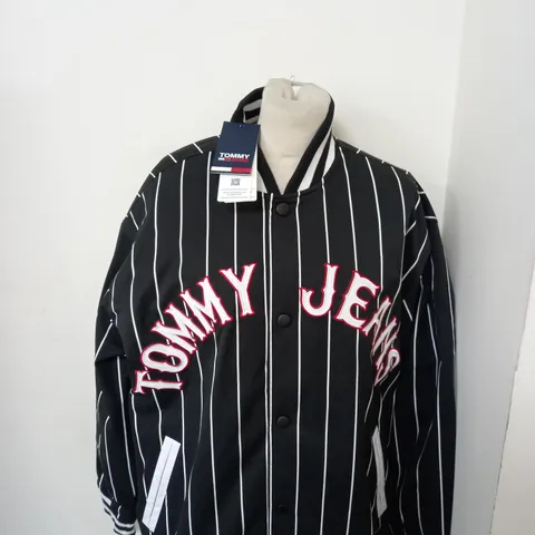 TOMMY JEANS RELAXED PINSTRIPE BOMBER JACKET SIZE M