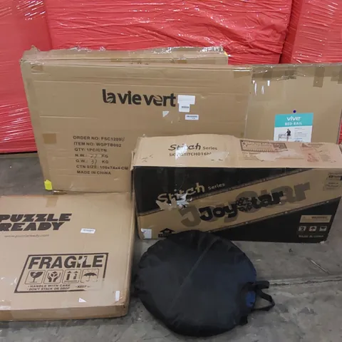 PALLET OF ASSORTED ITEMS INCLUDING: CHILDREN'S BIKE, POP UP TENT, PUZZLES, BED RAIL