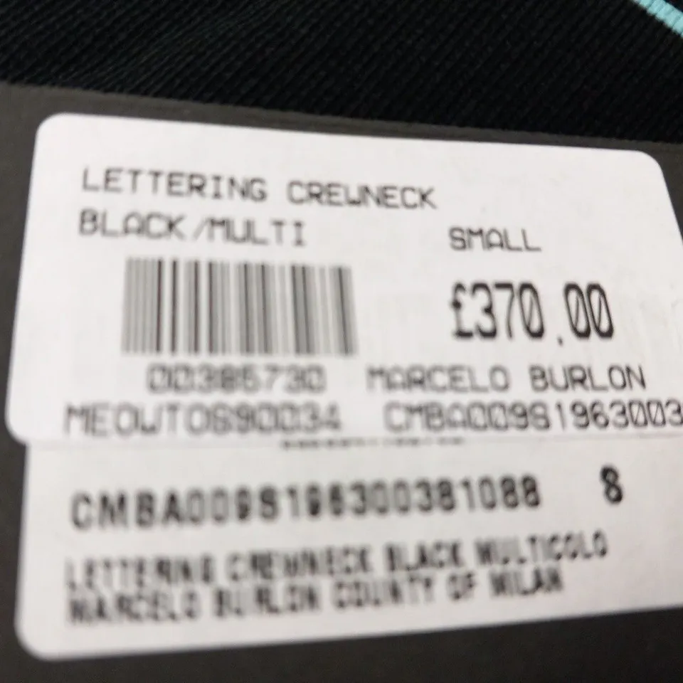 MARCELO BURLON LETTERING CRENWICK BLACK/MULTI SWEATSHIRT SIZE S