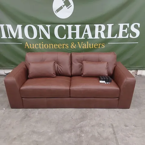 QUALITY DESIGNER ARDEN 4 SEATER LEATHER SOFA - BROWN