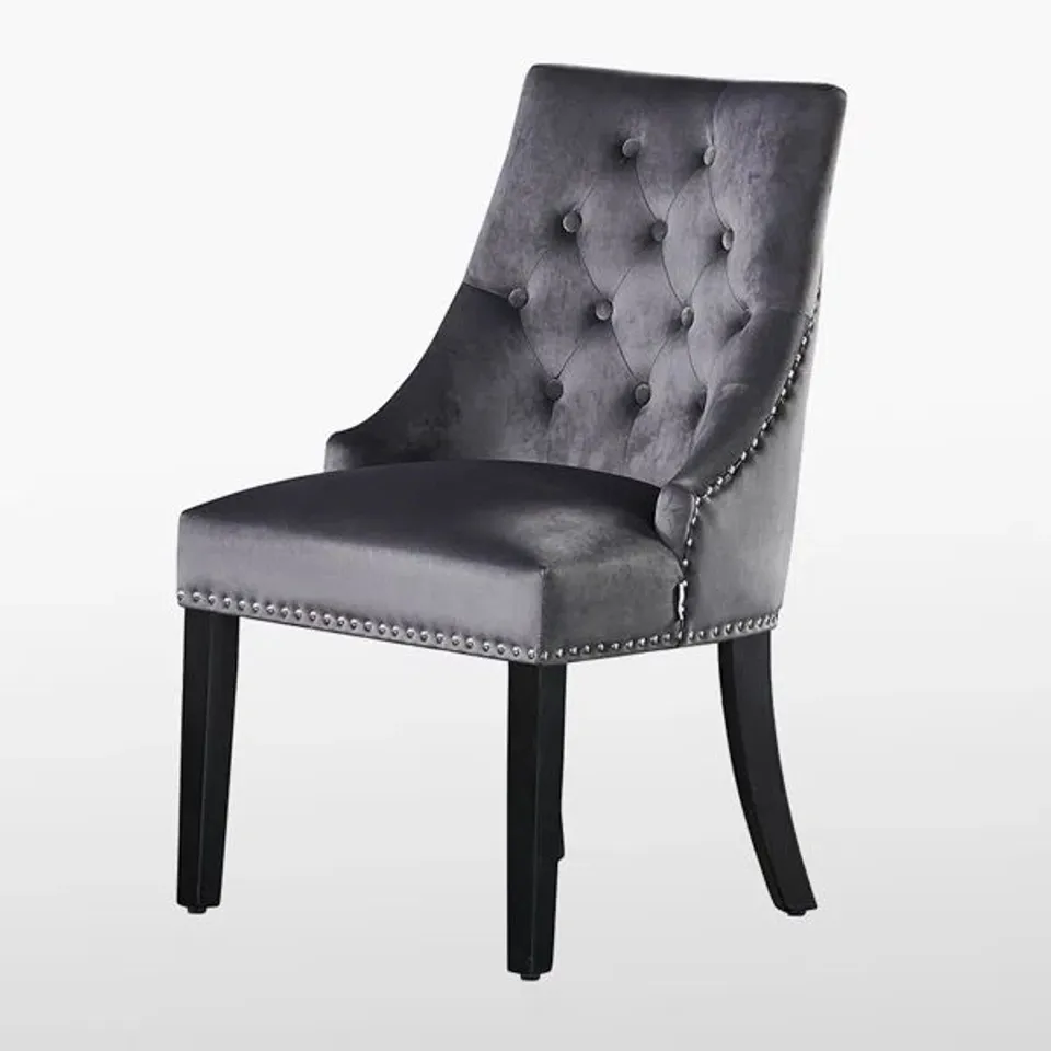 BOXED SCOTT VELVET DINING CHAIR ERGONOMIC SCOOP KNOCKERBACK AND SOLID WOOD LEGS - GREY 