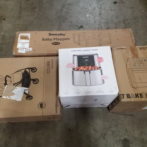 PALLET CONTAINING ASSORTED PRODUCTS INCLUDING BABY PLAYPEN, AIRFRYERS, STROLLER & GAMING CHAIR