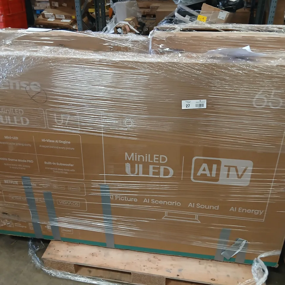 PALLET OF FIVE ASSORTED WAREHOUSE DAMAGED TV'S TO INCLUDE;