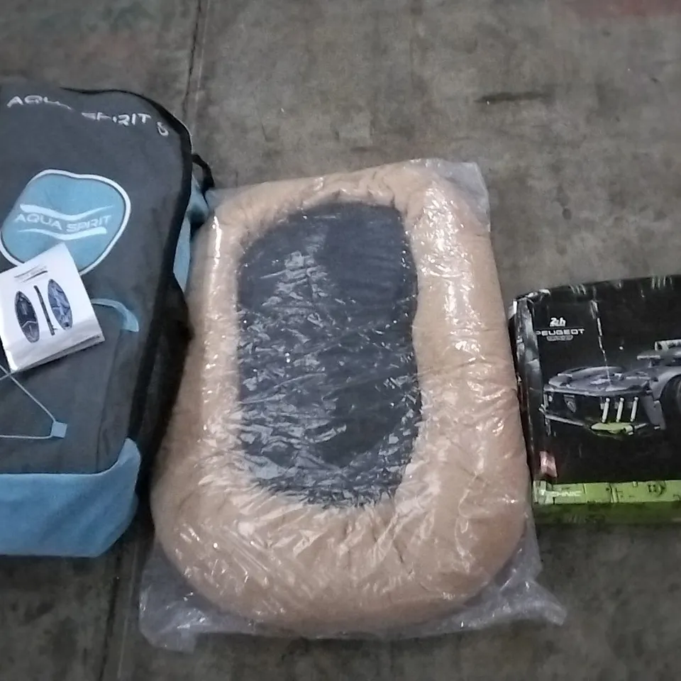PALLET OF ASSORTED PRODUCTS TO INCLUDE; LEGO PEUGEO, PET BED, ISUP BARRACUDA BLUE AND FANCY DRESS PROPS