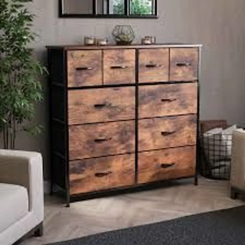 BOXED CHORLEY 10 DRAWER FABRIC DRAWER CHEST - RUSTIC BROWN (1 BOX)