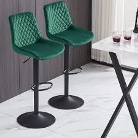 BOXED APOCH XMAS VELVET HEIGHT ADJUSTABLE BAR STOOLS (SET OF 2) - GREEN (1 BOX)