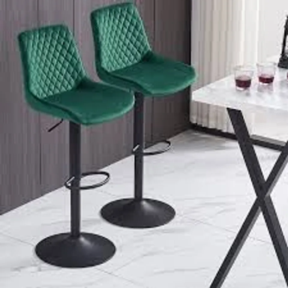 BOXED APOCH XMAS VELVET HEIGHT ADJUSTABLE BAR STOOLS (SET OF 2) - GREEN (1 BOX)