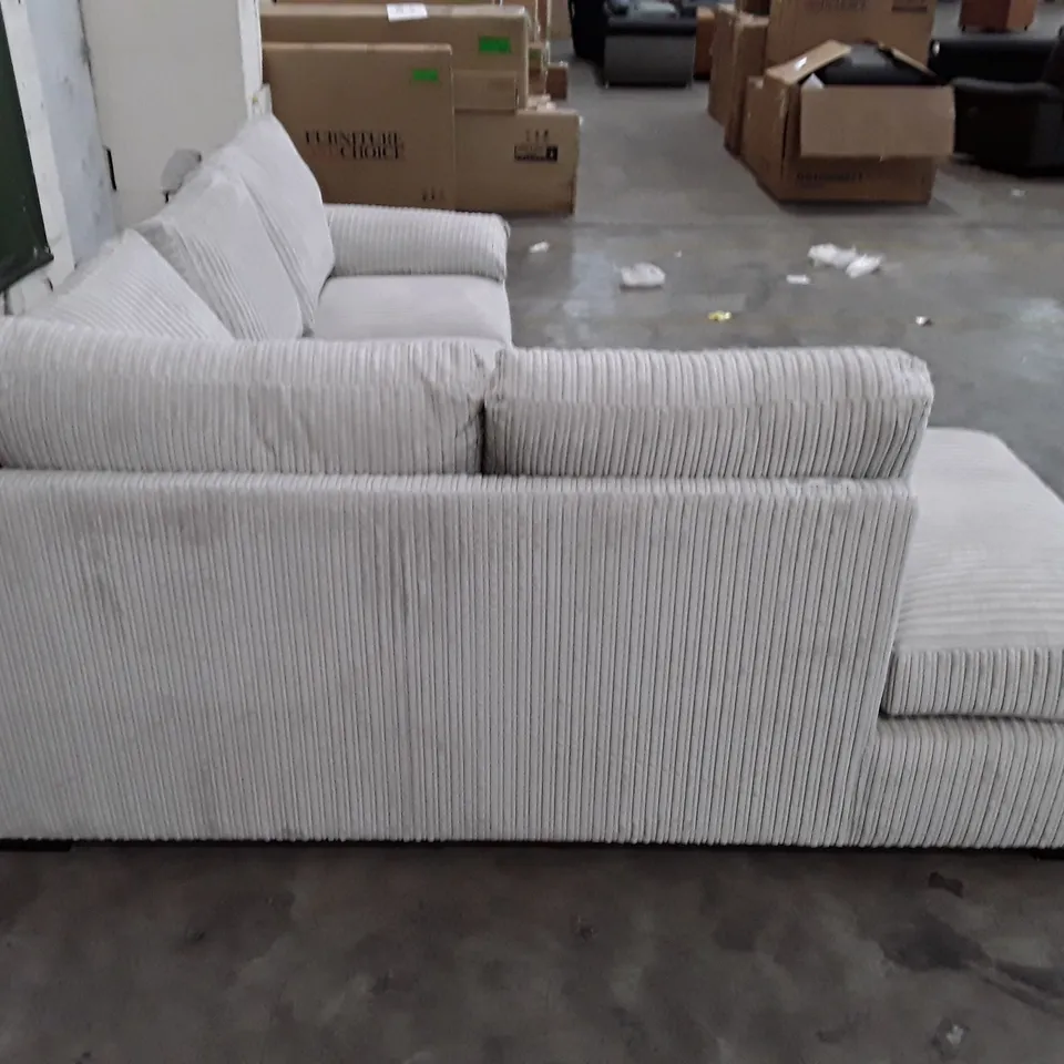QUALITY DESIGNER AMALFI STANDARD LH CORNER CHAISE - SILVER CORDUROY FABRIC
