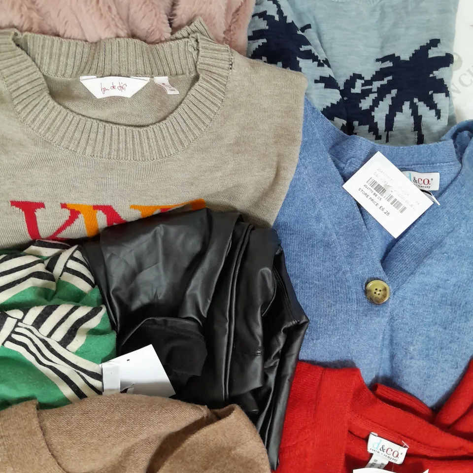 BOX OF APPROX 10 CLOTHING ITEMS IN VARIOUS BRANDS, COLOURS AND SIZES