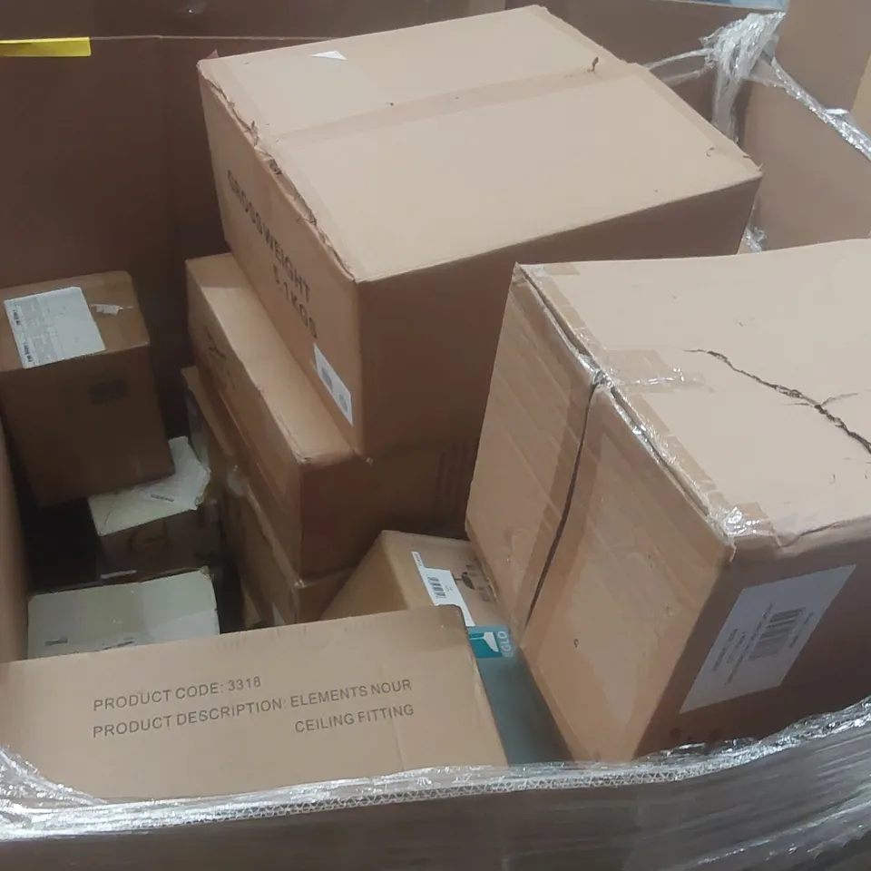 PALLET CONTAINING A VERY LARGE QUANTITY OF ASSORTED DESIGNER LIGHTING PRODUCTS TO INCLUDE: FLOOR LAMPS, CEILING LIGHTS, TABLE LAMP ECT