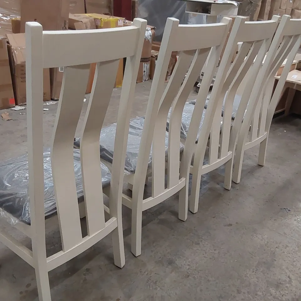 SET OF 4 DESIGNER WOODEN HIGH BACK DINING CHAIRS WITH FAUX LEATHER CUSHION PADS
