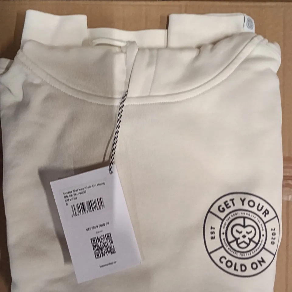 BOX OF BRASS MONKEY HOODIES - OFF WHITE SIZE SMALL APPROXIMATELY 12