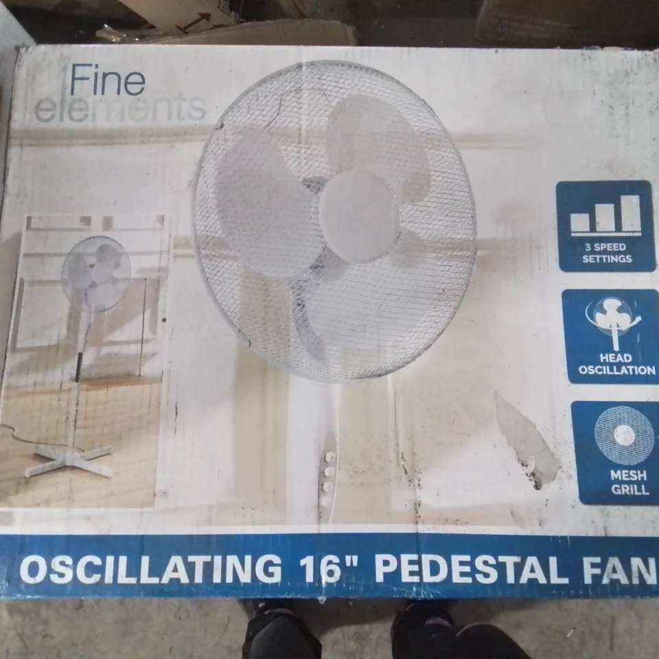 BOXED FINE ELEMENTS OSCILLATING 16" PEDESTAL FAN 