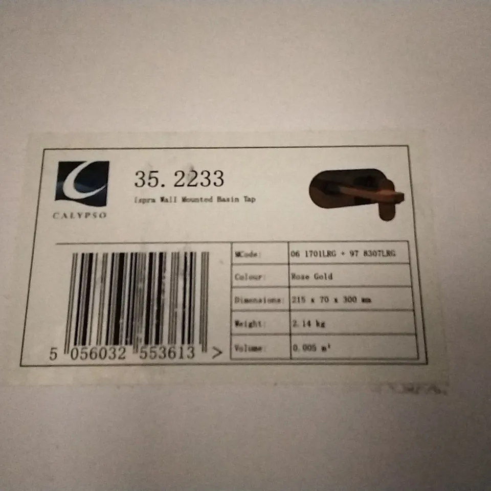 BOXED AS NEW CALYPSO ISPRA WALL MOUNTED BASIN TAP IN ROSE GOLD 