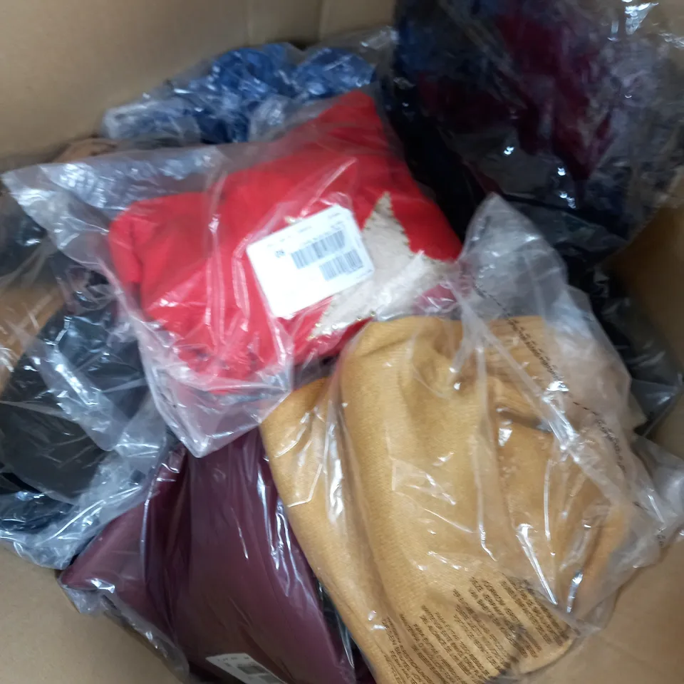 BOX OF APPROXIMATELY 10 ASSORTED ITEMS TO INCLUDE JACKET, MIRACLESUIT, BLACK TIGHTS ETC