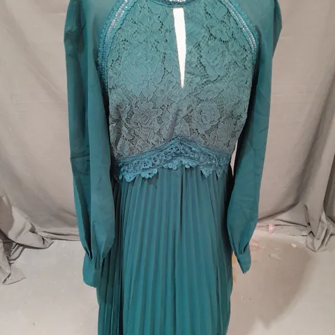 WALLIS OCCASSION LACE INSERT PLEATED MIDI DRESS IN TEAL SIZE 14