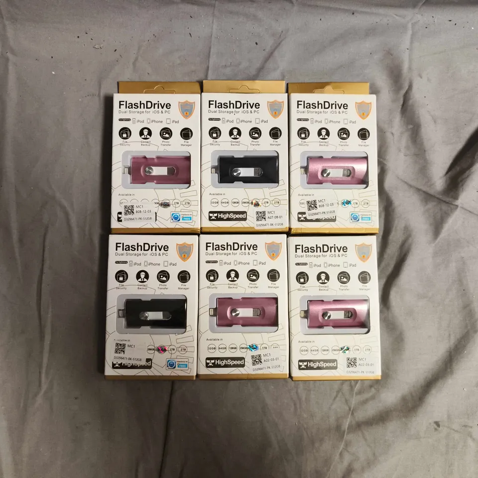 APPROXIMATELY 7 ASSORTED FLASHDRIVES - DUAL STORAGE FOR IOS & PC IN VARIOUS COLOURS - 512GB