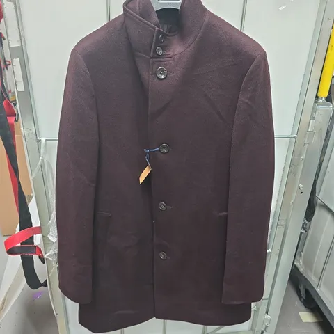 CHARLES TYRWHITT CHOCOLATE PURE WOOL FUNNEL NECK OVERCOAT – UK 38R