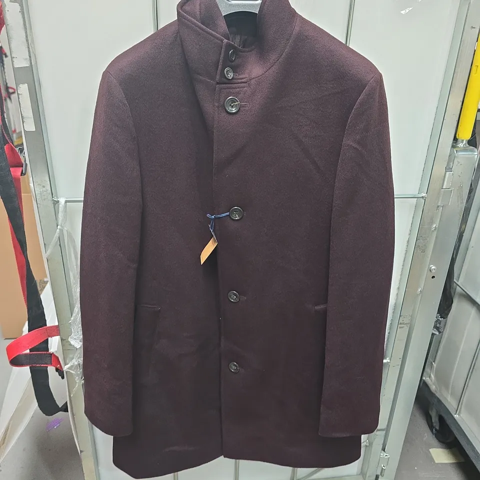 CHARLES TYRWHITT CHOCOLATE PURE WOOL FUNNEL NECK OVERCOAT – UK 38R