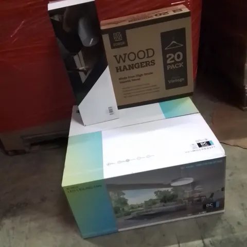 PALLET OF ASSORTED HOUSEHOLD GOODS AND PRODUCTS TO INCLUDE;CEILING FAN,COAT HANGERS,YOGA MAT