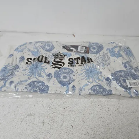 BAGGED SOUL STAR MSW LAGER ROUN NECK LONG SLEEVE TOP IN ECRU MEL - XXL