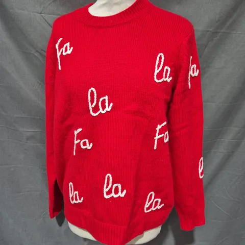 CHINTI & PARKER FA LALA HAND EMBROIDERED SWEATER IN VELVET RED/CREAM SIZE S