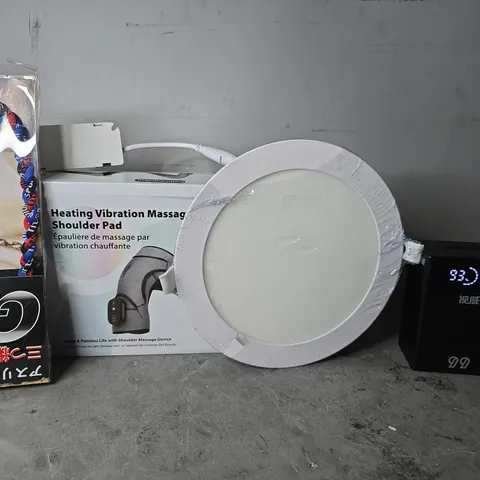 APPROXIMATELY 6 ASSORTED ITEMS TO INCLUDE -  HEATING VIBRADTION MASSAGE SHOULD PAD , POWER BANK ETC