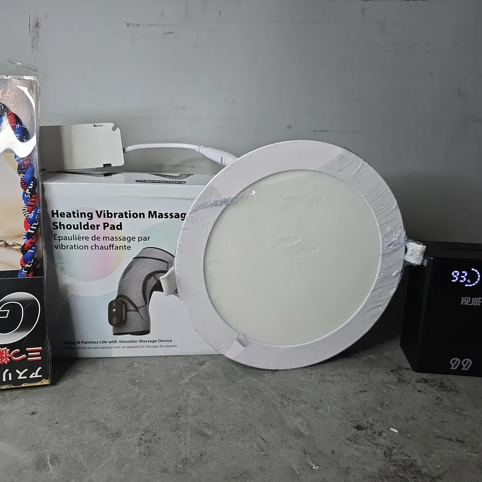 APPROXIMATELY 6 ASSORTED ITEMS TO INCLUDE -  HEATING VIBRADTION MASSAGE SHOULD PAD , POWER BANK ETC