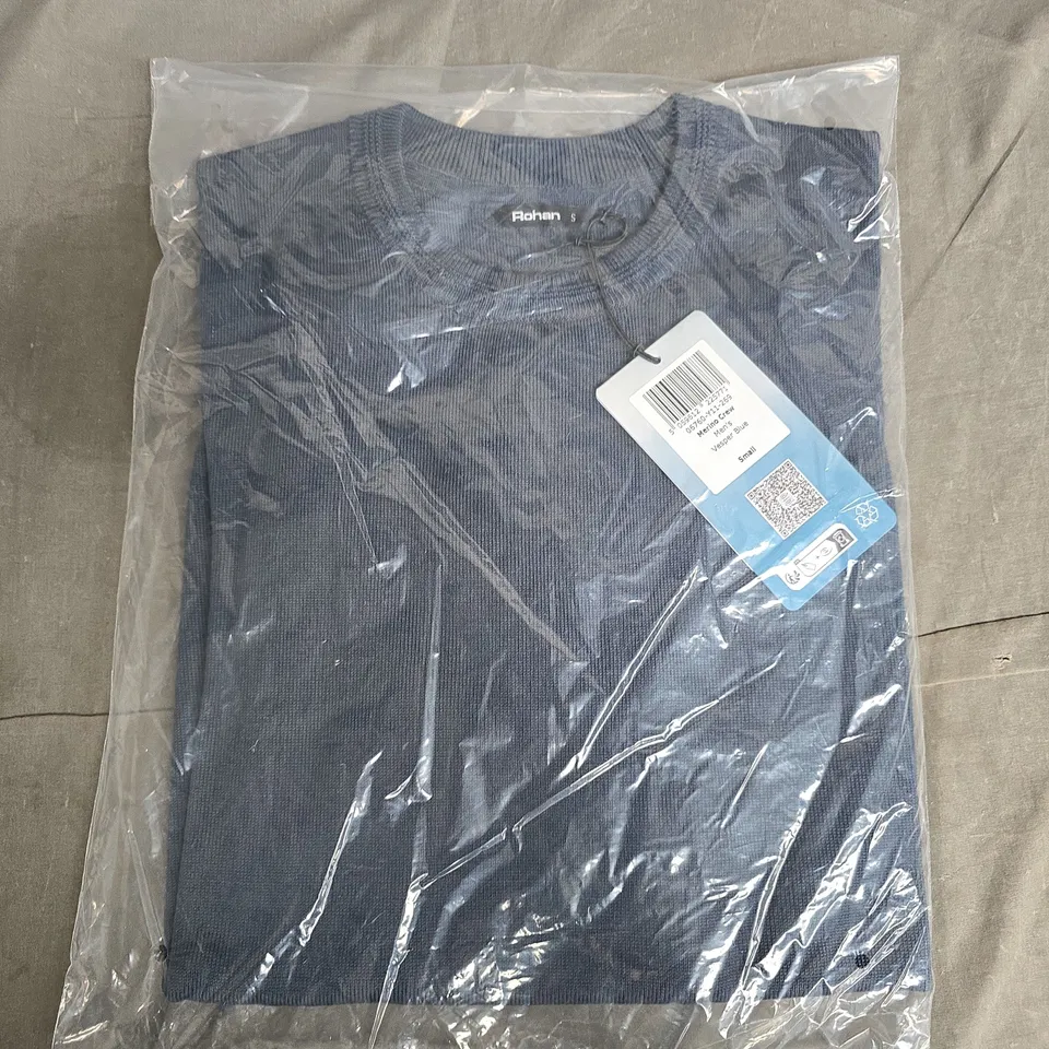 BAGGED ROHAN MERINO CREW IN VESPER BLUE - SMALL