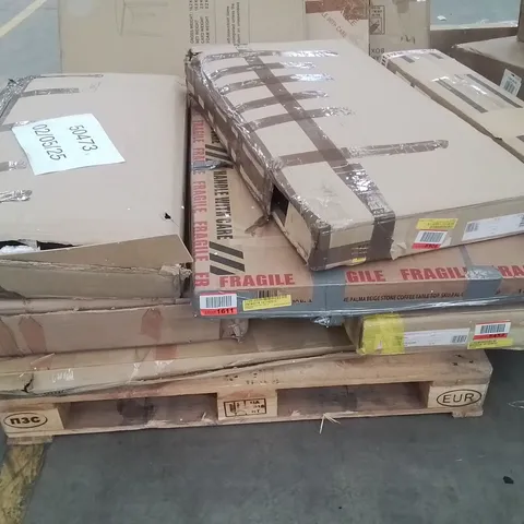 PALLET CONTAINING VARIOUS INCOMPLETE BOXED FURNITURE PARTS AND OTHER HOUSEHOLD ITEMS ETC.