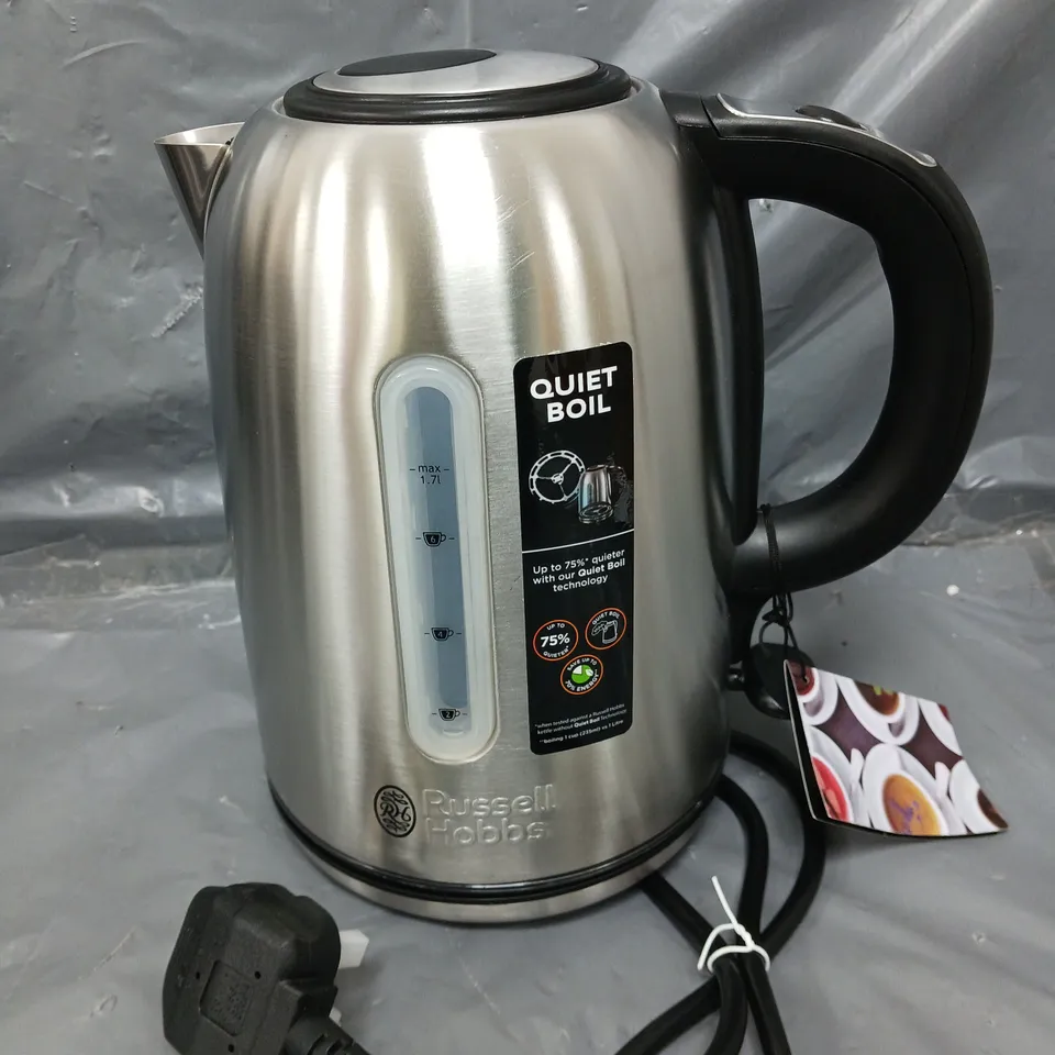 BOXED RUSSELL HOBBS QUIET BOIL STAINLESS STEEL KETTLE