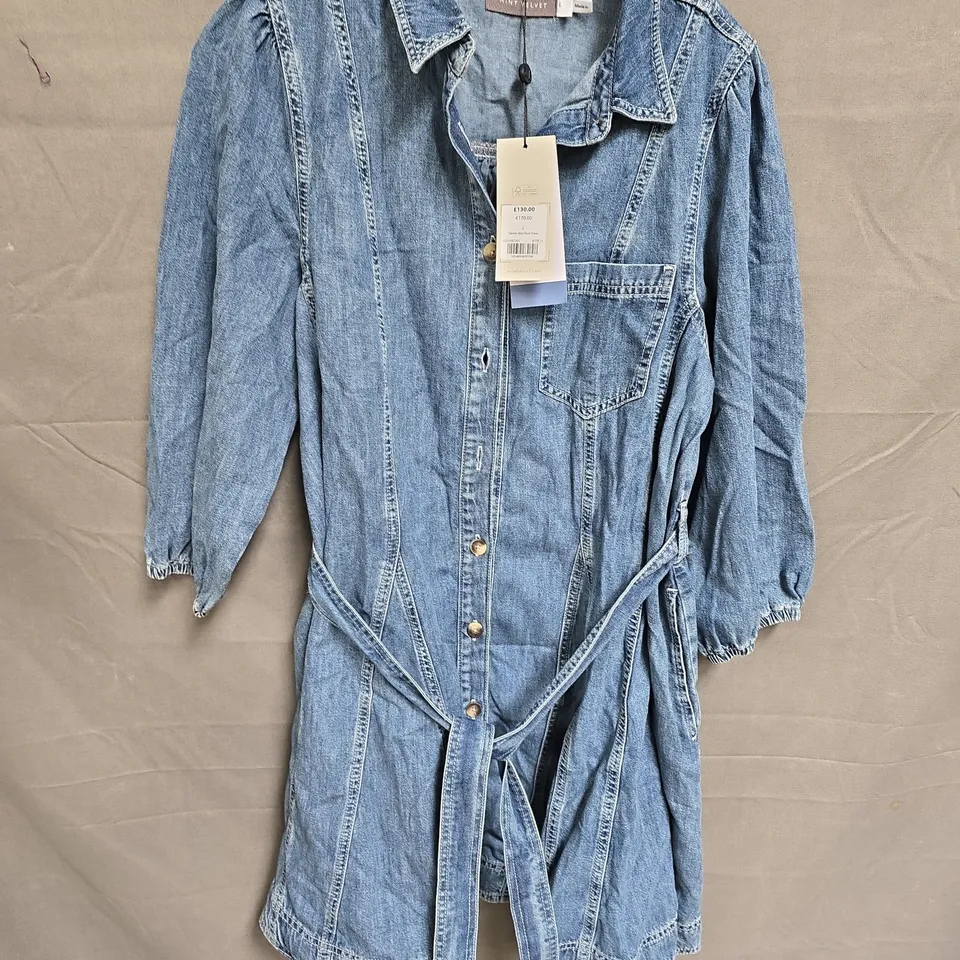 MINT VELVET DENIM MINI SHIRT DRESS - L