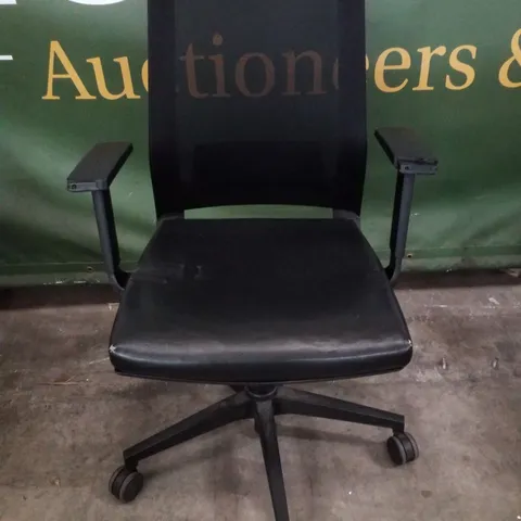 MESH OFFICE CHAIRS - BLACK FAUX LEATHER 