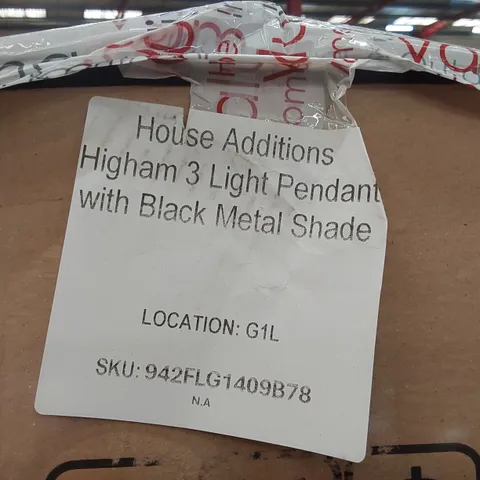 BOXED HOUSE ADDITIONS HIGHAM 3 LIGHT PENDANT WITH BLACK METAL SHADE