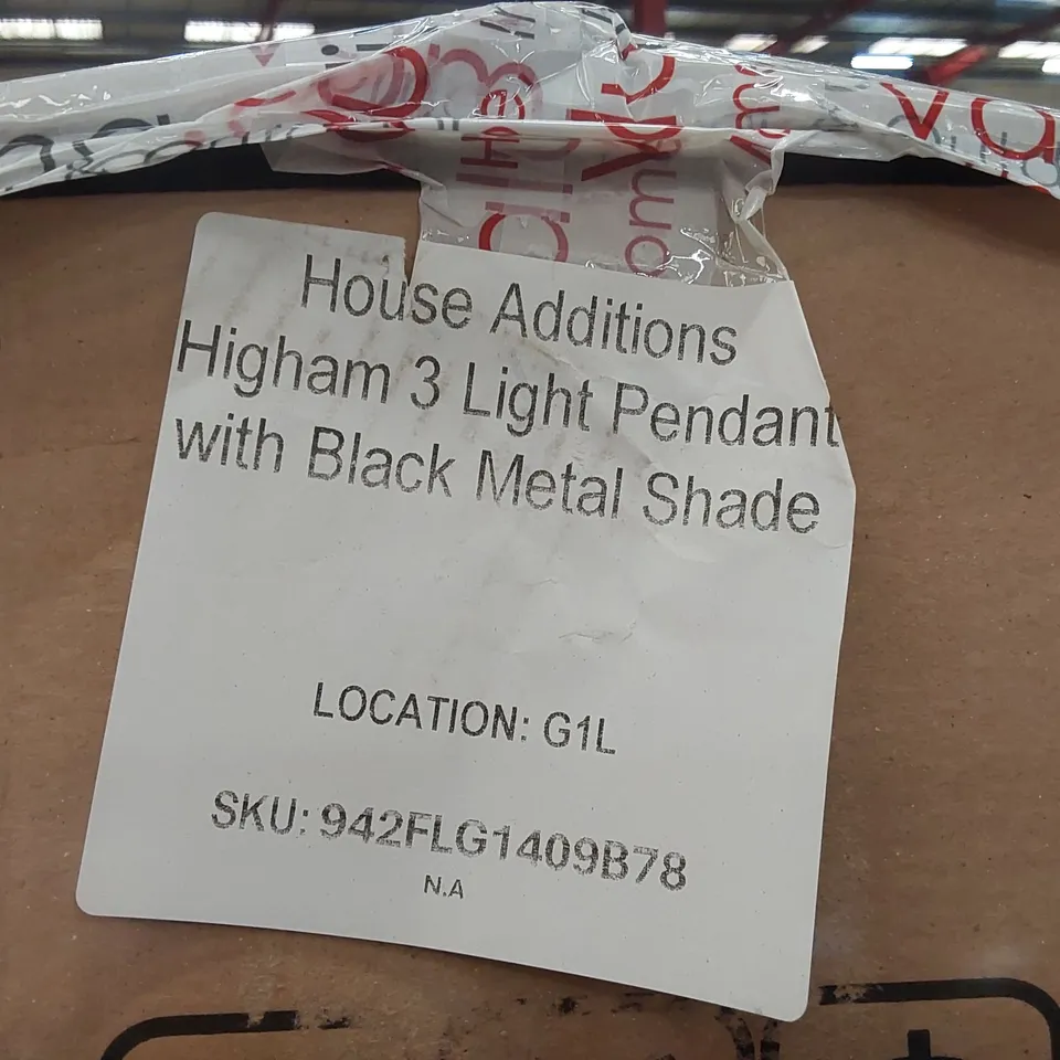 BOXED HOUSE ADDITIONS HIGHAM 3 LIGHT PENDANT WITH BLACK METAL SHADE