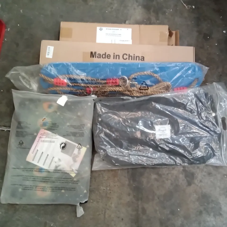 PALLET OF ASSORTED ITEMS INCLUDING VESA 400 INTERFACE ARMS FOR BT8390 MOUNTING RAILS, LEEBEI KITCHEN MATS, BLUE ROBE SWING, STAINLESS STEEL ROUND CHAFING DISH SET, TOTKEN NATURAL PAMPAS GRASS 