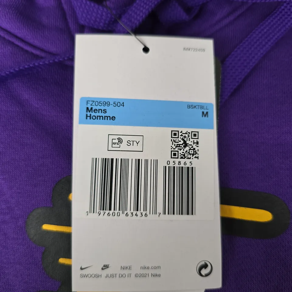 NIKE LAKERS HOODIE – PURPLE WITH YELLOW LA LOGO – MEN'S SIZE M