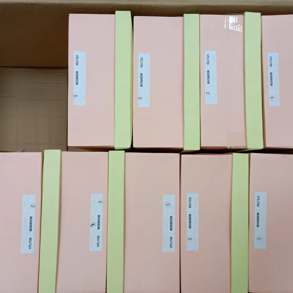 APPROXIMATELY 9 BOXED PAIRS OF STRAWBERRY WEDGE SHOES IN MUSHROOM SIZE 5 