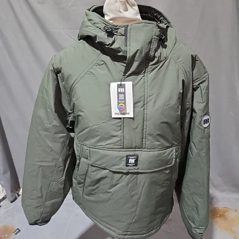 PULL&BEAR PULLOVER COAT IN DARK KHAKI SIZE M