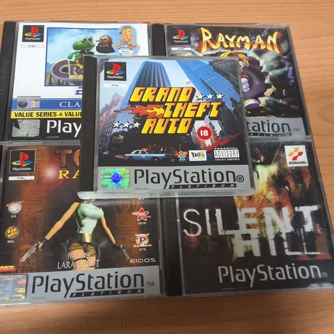 LOT OF 5 ASSORTED PLAYSTATION ONE GAMES 5O INCLUDE GRAND THEFT AUTO, SILENT HILLAND RAYMAN