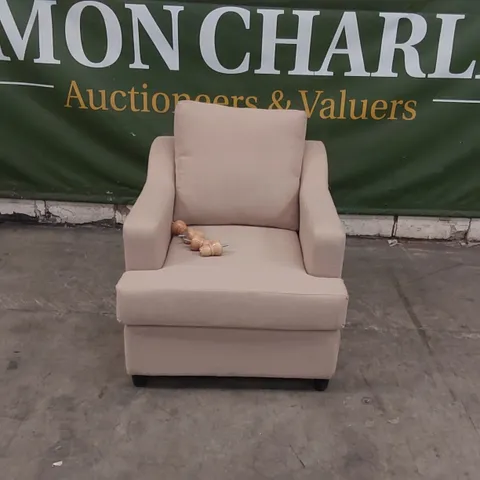 QUALITY DESIGNER BEIGE FABRIC UPHOLSTERED ARM CHAIR