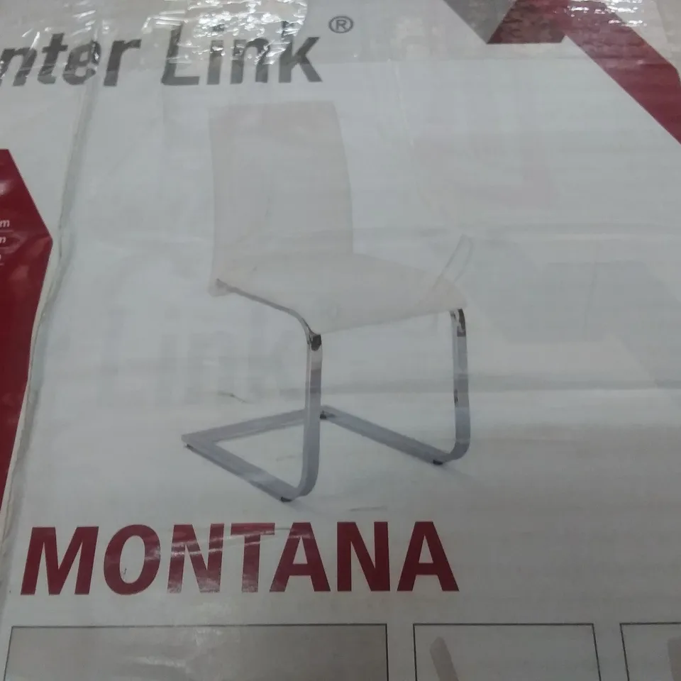 BOXED INTERLINK MONTANA WHITE UPHOLSTERED METAL FRAMED CHAIR (1 BOX)