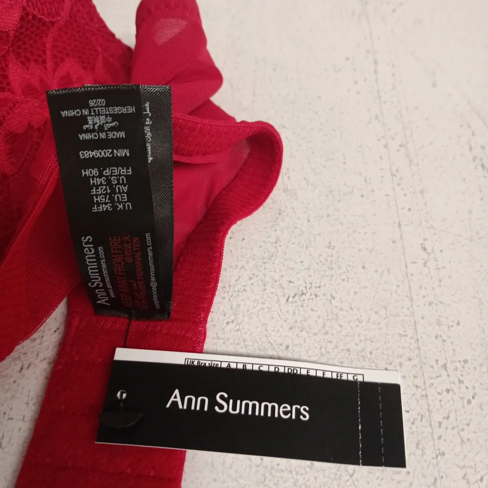 ANN SUMMERS SEXY LACE PADDED BALCONY BRA – RED UK 34FF